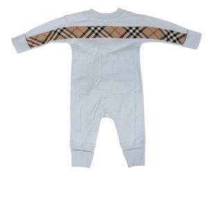 Burberry Baby One-Piece in White with Iconic Check Trim